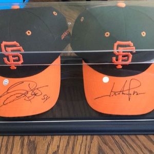 Signed Hunter Pence and Sergio Romo hat.